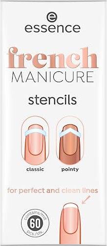 essence french MANICURE stencils, Künstliche Fingernägel, Nr. 01, Weiss, Expressergebnis, French Manicure, Nanopartikel frei, 1er Pack (60pcs)