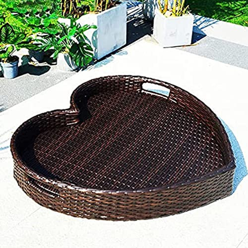 Oiyekntd Rattan gewebte Servierschale Rattan schwimmendes Frühstücksschale mit Griffen, Schwimmbad schwimmend, für Erwachsene Sandbänke Spas Bad und Partys Hochzeitsfotografie Fotoshooting,Brown