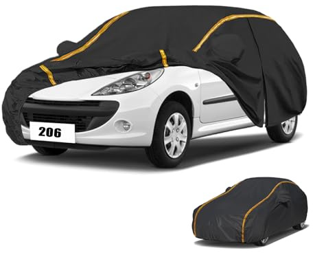 Bâche Voiture Étanche pour Peugeot 206(1998-2013) Housse de Protection Voiture Exterieur,Résistant à la Neige par Tous Les Temps, Coupe-Vent,Durable, et résistante aux Rayures
