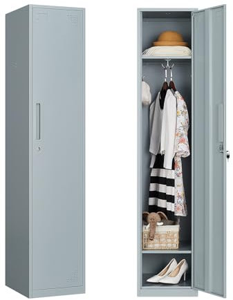 Sightlife Casier métallique Vestiaire pour employés avec clé, Armoire à casiers pour Objets de Valeur avec 1 Portes pour Gymnase, école, Bureau, Gris 160 * 38 * 43.2CM Gris