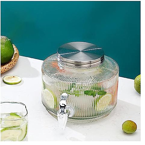 Dispenser Per Bevande in Vetro,Funny Party Dispenser Bevande Con ABS Rubinetto,Caraffa in Vetro Per Bevande Calde E Fredde Con Supporto,Per Picnic All'aperto,Barbecue,Silver abs faucet,2.5L