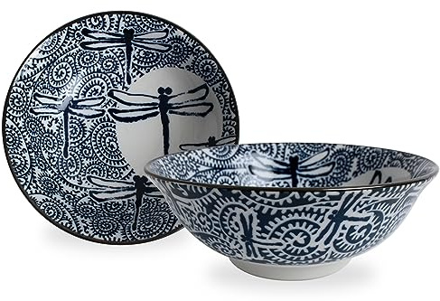 Mino ware KND206 - Juego de 2 cuencos de cerámica japonesa para fideos ramen, fabricados en Japón KND206 (azul marino)