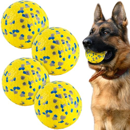 SUNNEKO 4 Stück Unzerstörbarer Hundeball, Tennisbälle Für Hunde, Die Aggressiv Kauen, Sicherer Für Das Maul, Für Große, Mittelgroße, Kleine Welpen, Training Fangen&Werfen, Gelb