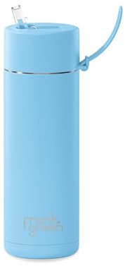 frank green Isolierte Wasserflasche für kalte oder heiße Getränke, 595 ml, Metall-Wasserflasche mit Strohhalm-Deckel, keramisch isoliert, Edelstahl, dreifach wandig, vakuumiert, Himmelblau frank green