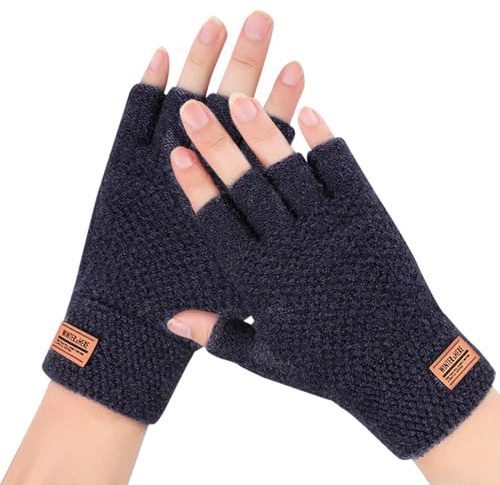 Yuqilin Handschuhe Fingerlos, Winter Warme Handschuhe Strickhandschuhe Damen Outdoor Herren, für Männer Frauen Outdoor Camping Wandern Laufen Radfahren Fahren (Navy Blau)