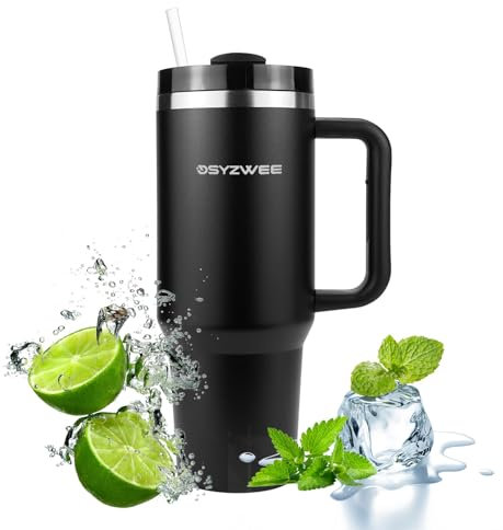 DSYZWEE 1200 ml Thermobecher - 40 oz Mit Strohhalm und Henkel, Doppelwandiger Edelstahl Vakuum Auslaufsicher Trinkbecher, Autobecher Tumbler Kaffeebecher Schwarz