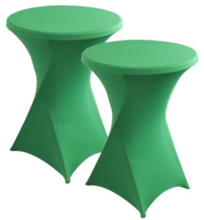 Stretch Stehtisch Hussen Spandex Stehtischhussen (Grün, 2er Set Ø 80-85 cm) | Bartische Hochzeit Erstärkung im Fußbereich Rund Tischdecke für Bistrotisch Cocktail-Party