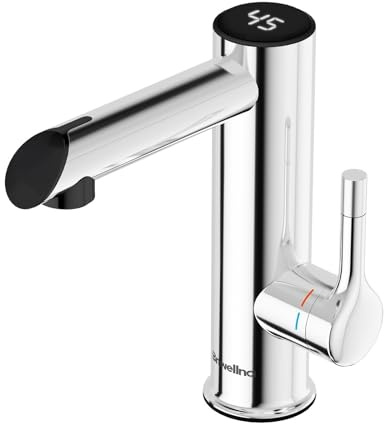 Briwellna Stainless Steel Electric Tap, 220V Instant Hot Water Heater Tap for Bathroom, Tankless Electric Heating Faucet with Digital Display (Chrome)