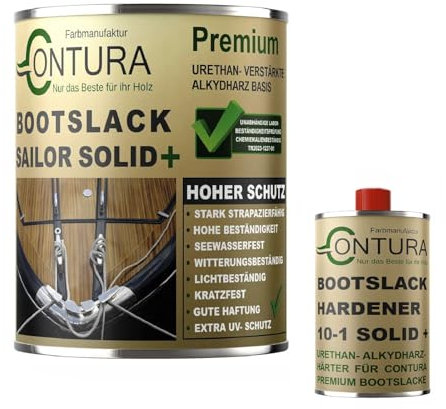 Contura 2K Bootslack + Härter Yacht Lack GFK SeidenmattThekenlack Holzlack Boot Klarlack (Transparent, 1,1 Liter (1Liter + 100ml.))