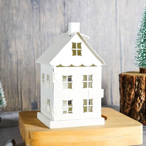 Lichterhäuser für LED Teelichter, Weihnachtsdeko Metall Kerzenhalter, Windlicht Weihnachten Lichthaus Weiss, Weihnachten Weiß Lichthäuser Teelichthaus für Room Decor Fensterdeko Geschenke (Klein)