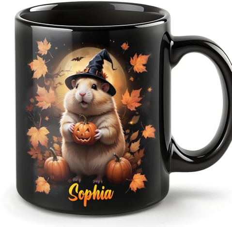 Personalisierte Halloween Tasse, Capybara Kaffeetasse mit Namen, Halloween Geschenke für Capybaraliebhaber Familie Freunde, Lustige Tasse für Halloween, Keramikbecher