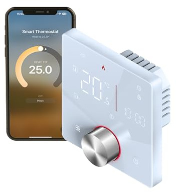 Qiumi Matter 5A Trockenkontakt Thermostat Gas Wasserkessel Alexa | 5A Trockenkontakt Thermostat für Gas-/Warmwasserkessel, 95-240V AC, kompatibel mit allen Sprachassistenten