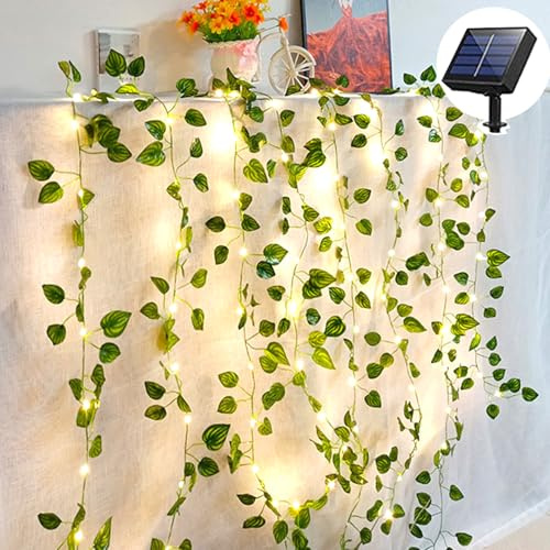 Recitem Ivy Fairy Lights Solar Decorative Rattan Lights 2-10 m Eucalyptus Garland with Maple Leaves for Garden & Patio Outdoor Lighting Ivy Garland (Solar Model, 5 Metres, 50 Lights)