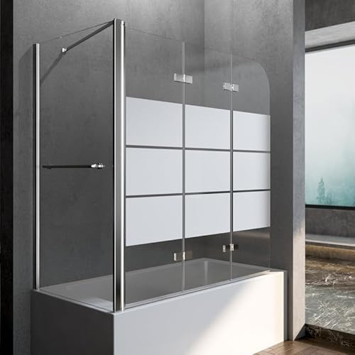 Duschwand mit Seitenwand, Duschwand 120x70x140cm 3-teilig Faltbar Duschwand für Badewanne Badewannenaufsatz Badewannenfaltwand Duschtrennwand Duschabtrennung für Badewanne, 6mm ESG Glas