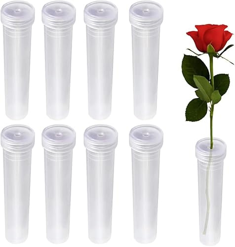 LznYi 50 Stück Blumenröhrchen, Reagenzgläser für Blume mit Kappen, Transparent Kunststoff Blume Fläschchen für Mama, Blumengeschäfte, Restaurants