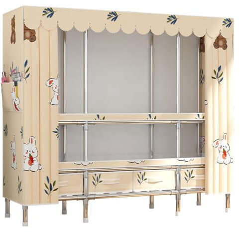 GWFBLID Armoire en Tissu Solide avec Tringle à vêtements et étagères Armoire Pliante en Tissu avec tiroir Armoire de Rangement avec Porte-Manteau Penderie Portable pour Chambre à Coucher Dressing