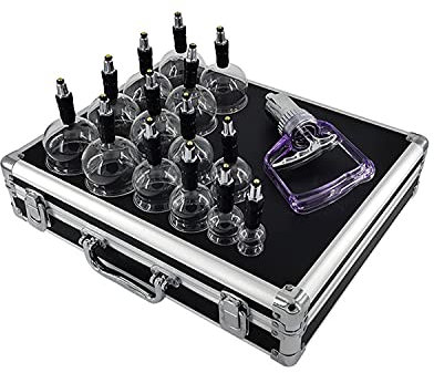 SXTYFBB Schröpftherapie-Sets mit Koffer, 14-teiliges Glasgefäß mit dicken Saugnäpfen, professionelles chinesisches Vakuum-Schröpfgerät, unterschiedliche Größen, Ganzkörpermassage, Entspannung