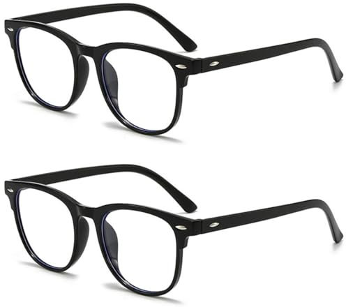 KEYRI 2 Paires Lunettes Anti Lumière Bleue, Lunette Gaming d'Ordinateur Lunettes Transparentes Anti-lumière Bleue pour Hommes et Femmes Léger Blocage Lumière Bleue Lunettes Anti Fatigue (Noir)
