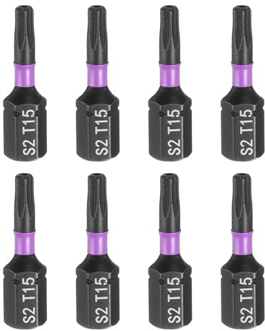 QUARKZMAN 8Pz TT15 Inserti per Avvitatore Torx 1/4 Gambo Esagonale 25mm/1 Lunghezza Punte per Cacciavite Magnetico 6 Punte Esagonali a Stella in Acciaio S2 con Foro per Trapano Elettrico
