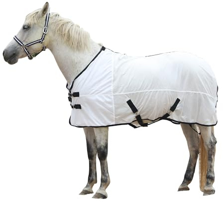 Leberna Fly Rug for Horse - Summer Mesh Horse Fly Sheet (White, 6'6'') | Lightweight Breathable Horse Rug with UV & Insect Protection, Equestrian Rug for Competition Riding Outdoors Yards Fields