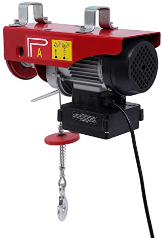 Elektrische Seilwinde 220V, 510W, mit 12m Stahlseil, 100kg Tragfähigkeit (Einzelseil) / 200kg (Doppelseil), Fernbedienung, Aluminiumgehäuse, für Werkstatt, Garage, Bau