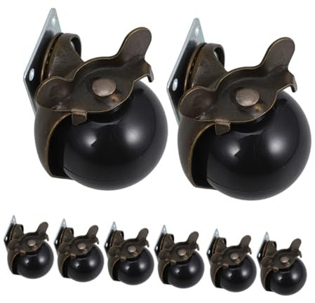 Mobestech 8pcs Antique Bronze Furniture Casters with Brake, 360 Degree Swivel Copper Plate Wheels for Bookcase and Bed, Protect Floors and Reduce Noise, Smallcaster Wheel Set