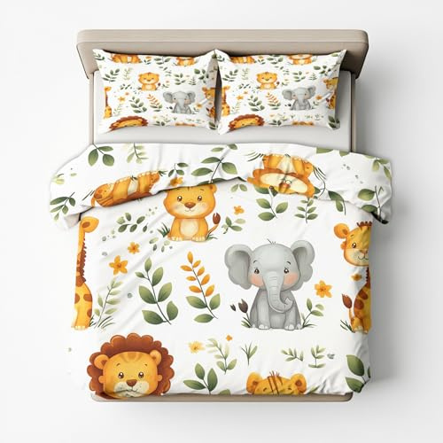 Generico Copripiumino Singolo Bambini Animale da Safari, Set di Biancheria da Letto in Microfibra 2 Pezzi, Parure Copri Piumino 135x200 e 1 Federa 50x80 con Cerniera Qjs104
