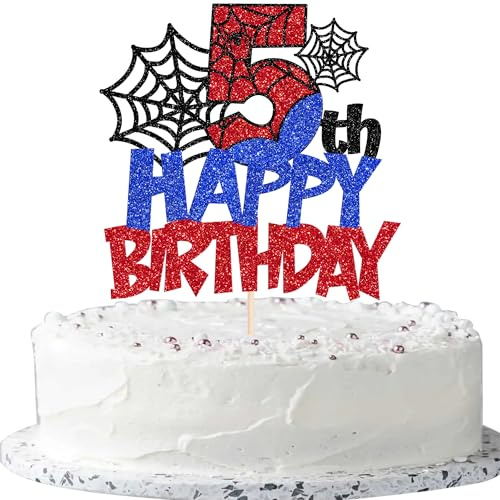 Xsstarmi 1 Packung Spinne Thema Tortendeko 5 Geburtstag Junge Spinnen Happyy 5th Birthday Cake Topper Tortenaufsatz 5. Geburtstag Kuchen Deko für Kinder Spinnen Thema Geburtstagparty Kuchen Dekoration