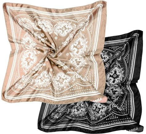 2 Stück Bandana,Seide Kopftuch Damen,70x70cm Große Quadratische Schals für Damen,Quadratischer Schal,Elegantes Halstücher,Haartuch Halstuch Haarschmuck Seidenhaarschmuck für Taschentuch Hals Handgelen