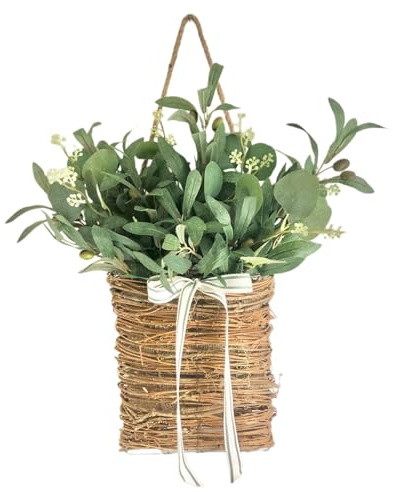 Spring Artificial Flowers Greenery Leaves Front Door Hanging Basket Wreath