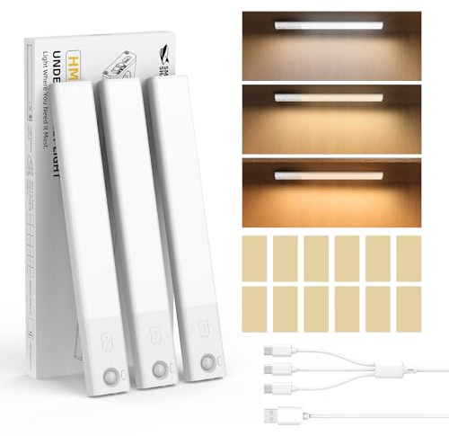 Smiling Shark Lampe de Placard, HM-01 Lampe LED d'armoire Sans Fil 1200mAh 3 Températures de Couleur & Mouvement Detecteur Lumière Barre Éclairage Intérieur Magnétique Pour Armoire Cuisine (3 Pack)