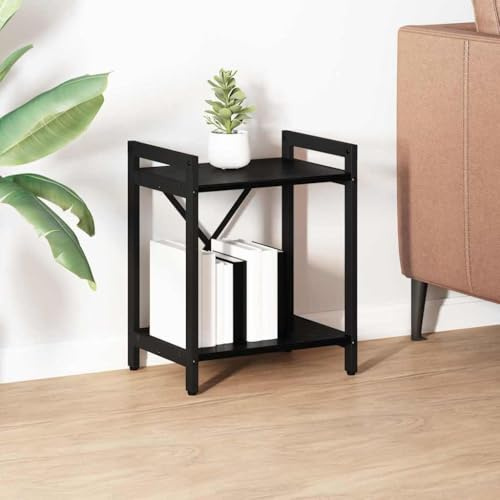 Qnhdfrt Libreria in rovere nero, 40 x 30 x 48,5 cm, materiale in legno con telaio in acciaio, scaffali a gradini incrociati, piedini regolabili, look industriale per soggiorno, ufficio, corridoio