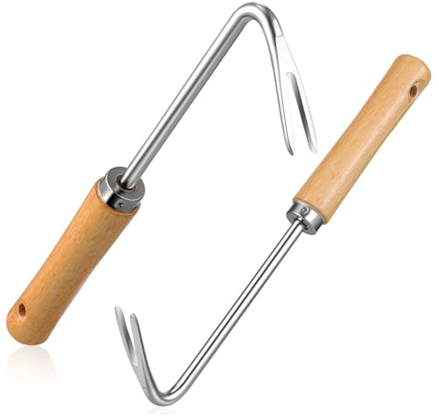 DOITOOL Estirpatore Erbacce Acciaio Inossidabile con Manico in Legno Utensile Manuale per Giardino Rimozione Radici e Strumento Ergonomico per Bordure e Aiuole