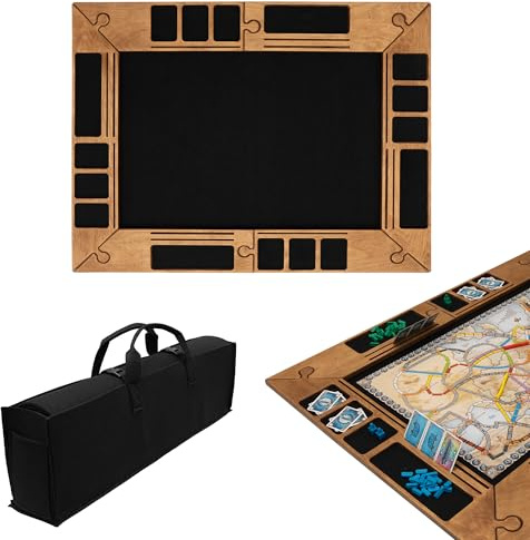 MOE UHANE Klapptisch für Brettspiele, modularer Spieltisch mit Holzrahmen und Fächern für Karten, Spielfiguren, Spielsteine, Stabiler Gaming-Tisch, schneller Aufbau, inklusive Transporttasche