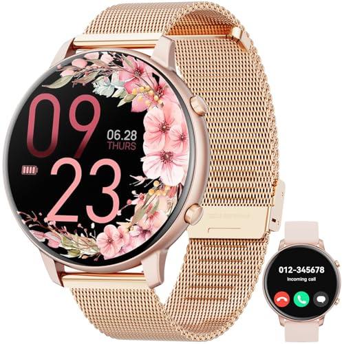 Hwagol Smartwatch Damen Herren, 1.39 Zoll Touchscreen Smart Watch mit Bluetooth Anrufe, Uhr Damen Herren mit 140+ Sportmodi SpO2 Pulsuhr Schlafmonitor Schrittzähler, Armbanduhr für iOS Android Gold