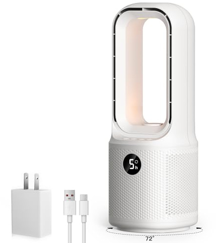 let'me Bladeless Desk Fan Small Quiet,5-Speed Bedside Table Fan with 3-Level Brightness Night Light, 72° Oscillation, 9-Hour Timer, Wired Power with Adapter,Fan for Bedroom Office Home,13x5 Incn