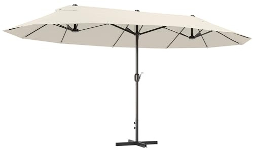 Outsunny Parasol de jardin XXL avec pied en croix parasol grande taille 4,6L x 2,7l x 2,4H cm ouverture fermeture manivelle acier polyester haute densité crème