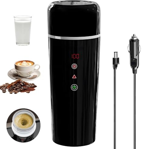 BIZOI Hervidor de Agua para Coche, 12V/24V Hervidor Eléctrico para Coche, Portátil Termo Agua Caliente con Control de Temperatura y Pantalla Lcd para Calentar Agua, Café, Leche, Té (420 ml)