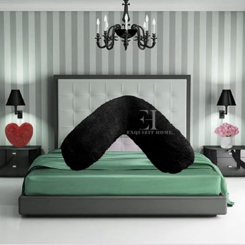 RAYMAN LIMITED Teddy Fleece V Shaped Pillowcase Cover – Super Soft & Warm Orthopaedic V Pillow Cover, 100% Polyester, Pregnancy Maternity & Nursing Support, Fits 30 x 78cm (Black)