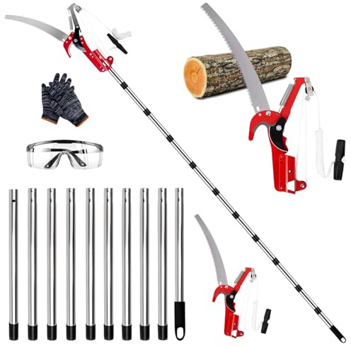 Long Reach Tree Lopper 2 in 1 Sectional Pole Pruner Manual Branch Cutter | with Sharp Saw & Pulley System, 82-402cm Stainless Steel, for Garden Yard Patio Tree Trimming