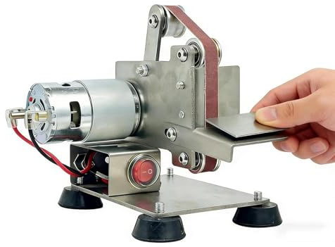 Compact Belt Sander, 7-Speed Bench Grinder with 10 Sanding Belts, 4000-9000 RPM, 45°-135° Adjustable for Wood, Metal, DIY Projects