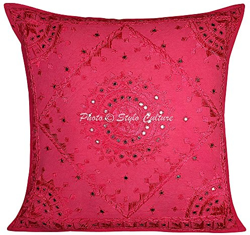 Stylo Culture Ethnico Fundas De Cojines Decorativos 60x60 cm Algodón Espejado Fundas Almohadones Silla Rosa 24x24 Inch Bordado Cuadrado sobre Fundas para Almohadas De Cama - 1 Pc