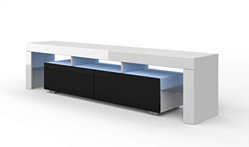 Meuble TV 190 cm à éclairage LED - Meuble bas - Meuble Hi-Fi - Finition brillante - Blanc/noir/gris 190 cm Weiß Matt/Schwarz Hochglanz