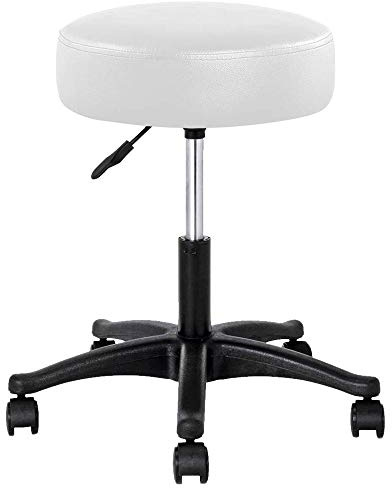 BAKAJI Sgabello Estetista con Seduta in Ecopelle Extra Imbottitura Sedia Girevole Alltezza Regolabile con 5 Ruote Casa Ufficio Studio Medico Massaggi Fisioterapia Salone Bellezza (Bianco)