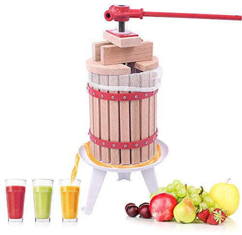 Aufun 6L Obstpresse Fruchtpresse aus Buchenholz inkl. Presstuch, manuelle Weinpresse Saftpresse Maischepresse Obstmühle (Obstpresse, 6L)
