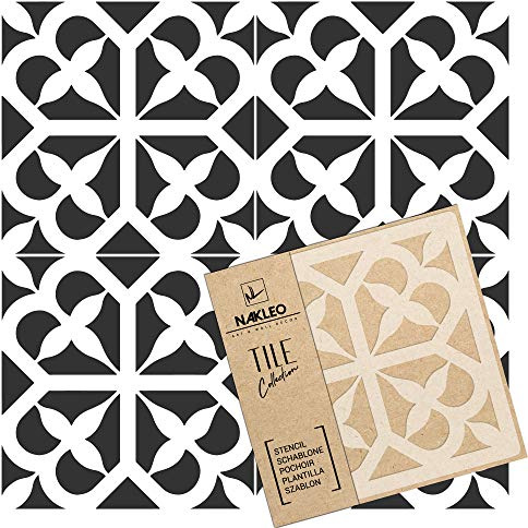 NAKLEO Pochoir à Carreaux pour Peinture 15x15cm, Modèle en Plastique et Réutilisable, Avola Espagnol Floral Mauresque Marocain, DIY Bricolage Décoration, Pavé Blocs Béton Sol Mur