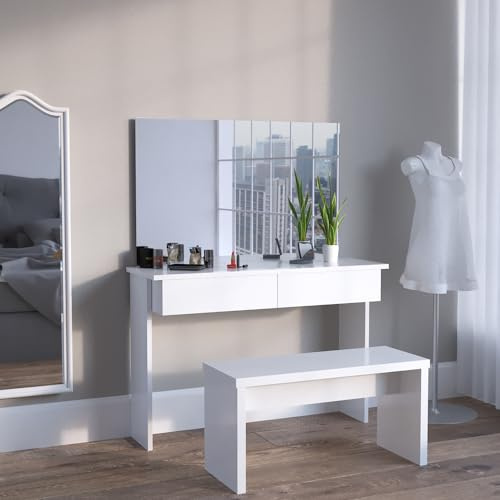 Vicco Schminktisch Azur, Weiß, 120 cm ohne Spiegel, Zwei leichtgängige Schubladen – Paletten, Pinsel & Schmuck sofort Sortiert