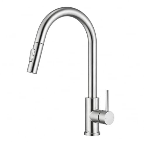 Tohlar Kitchen Sink Faucets with Pull-Down Sprayer, Modern Stainless Steel Single Handle Pull Down Sprayer Faucet with Deck Plate