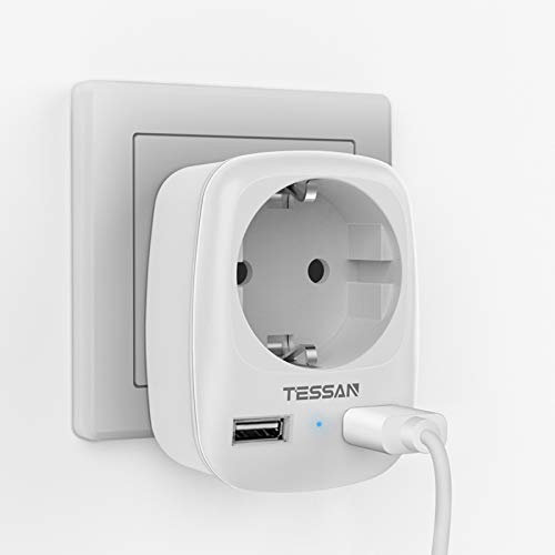TESSAN Enchufe USB Pared, Ladron Enchufes 4000W con Doble USB y 1 Toma de CA, 3 en 1 Multiple Cargador Adaptador, Carga para Movil Pad, Blanco