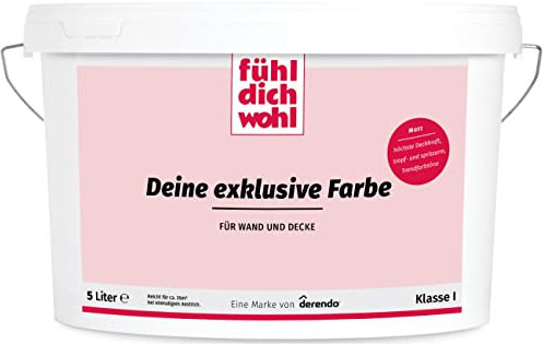 derendo Fühl Dich Wohl Deine Farbe rosa, matte Wandfarbe, hohe Deckkraft, verschiedene Rosafarbtöne zur Auswahl (5L, Flamingo)